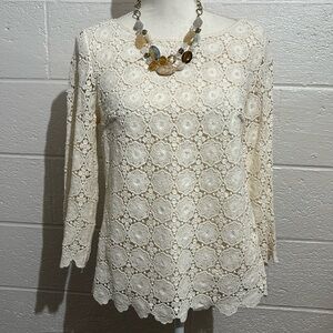 Talbots Crocheted Cream Long-Sleeved Top Size 4
